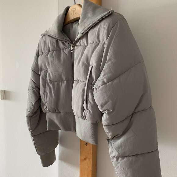 BNWT H&M Crop Puffer Jacket Cropped Coat SZ XXS Grey - Picture 4 of 8